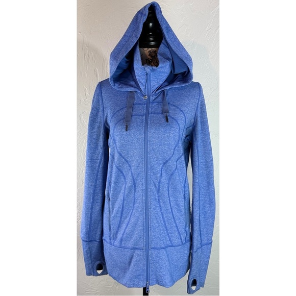 Lululemon Scuba Jacket Blue Hoodie High Neck Full Zip Thumb Holes, size 8 - Picture 2 of 13